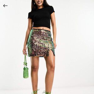 Exro & Vert Sequin mini Skirt in mermaid Blue